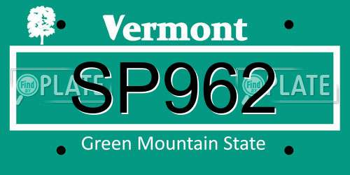 SP962 Vermont License Plate