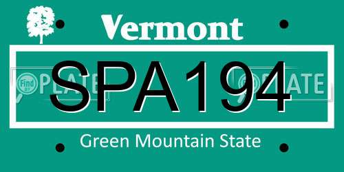 SPA194 Vermont License Plate