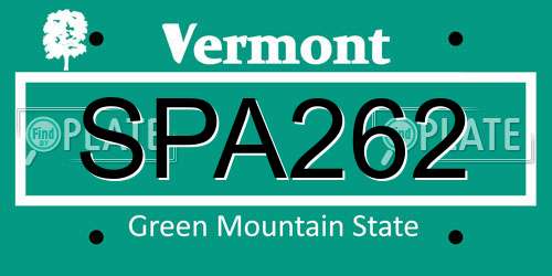 SPA262 Vermont License Plate