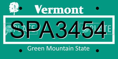 SPA3454 Vermont License Plate