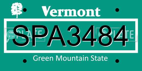SPA3484 Vermont License Plate