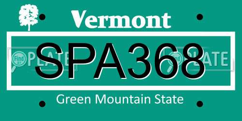 SPA368 Vermont License Plate