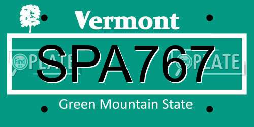 SPA767 Vermont License Plate
