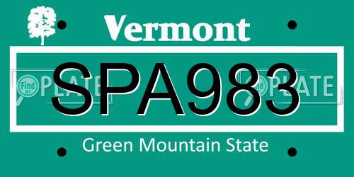 SPA983 Vermont License Plate