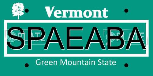 SPAEABA Vermont License Plate