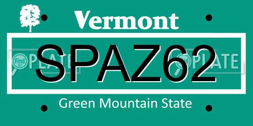 SPAZ62 Vermont License Plate