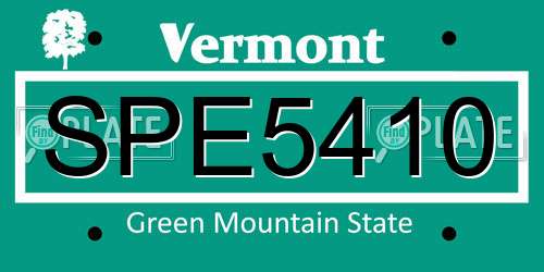 SPE5410 Vermont License Plate
