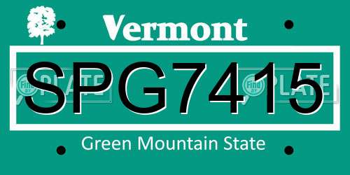 SPG7415 Vermont License Plate