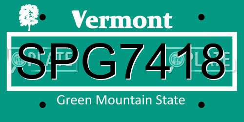 SPG7418 Vermont License Plate