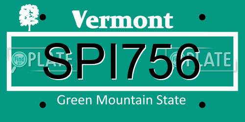 SPI756 Vermont License Plate