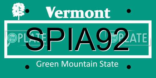 SPIA92 Vermont License Plate