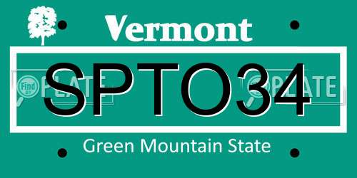 SPTO34 Vermont License Plate
