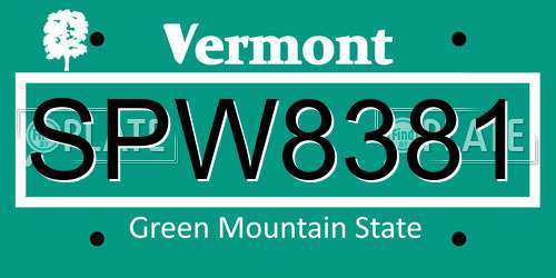 SPW8381 Vermont License Plate