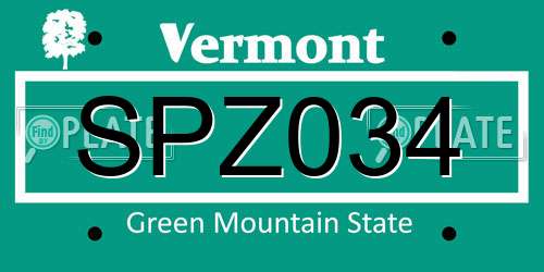 SPZ034 Vermont License Plate