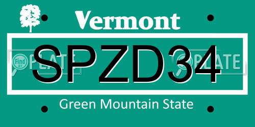 SPZD34 Vermont License Plate