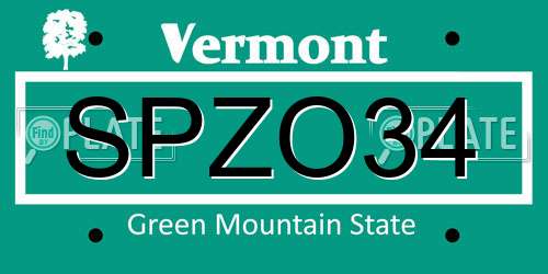 SPZO34 Vermont License Plate