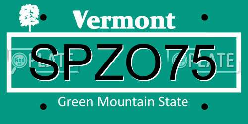 SPZO75 Vermont License Plate