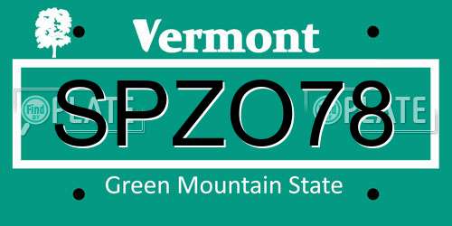 SPZO78 Vermont License Plate