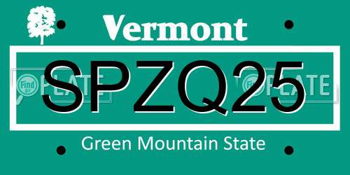SPZQ25 Vermont License Plate
