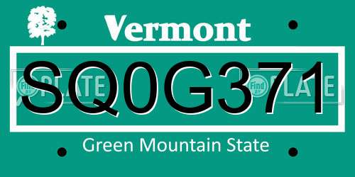 SQ0G371 Vermont License Plate