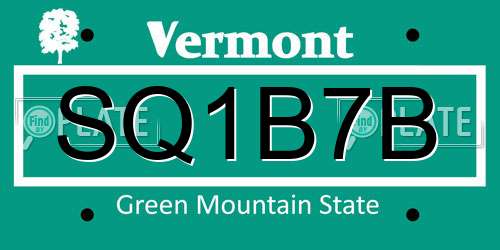 SQ1B7B Vermont License Plate