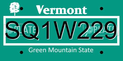 SQ1W229 Vermont License Plate