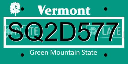 SQ2D577 Vermont License Plate