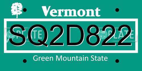 SQ2D822 Vermont License Plate