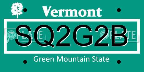 SQ2G2B Vermont License Plate