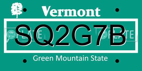 SQ2G7B Vermont License Plate
