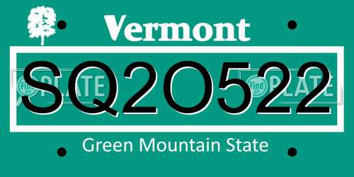 SQ2O522 Vermont License Plate