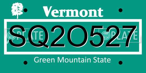 SQ2O527 Vermont License Plate