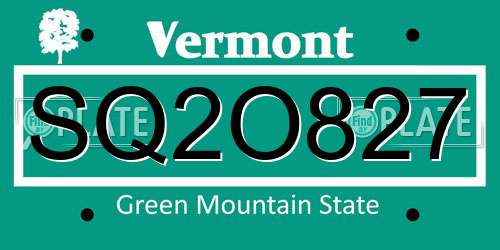 SQ2O827 Vermont License Plate