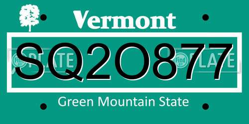 SQ2O877 Vermont License Plate