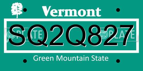 SQ2Q827 Vermont License Plate