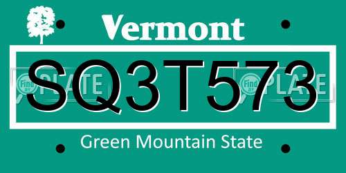 SQ3T573 Vermont License Plate