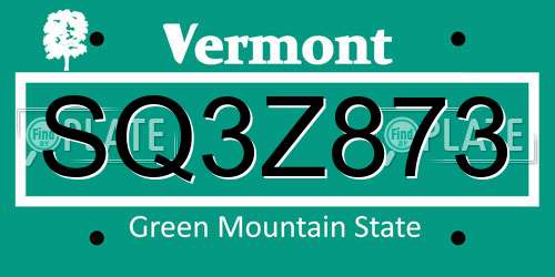 SQ3Z873 Vermont License Plate