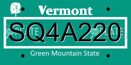 SQ4A220 Vermont License Plate