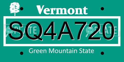 SQ4A720 Vermont License Plate