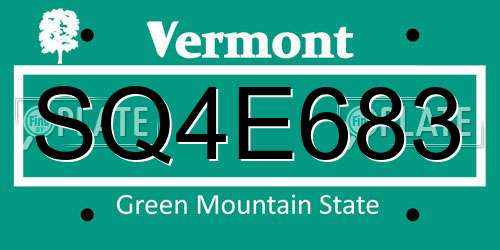 SQ4E683 Vermont License Plate