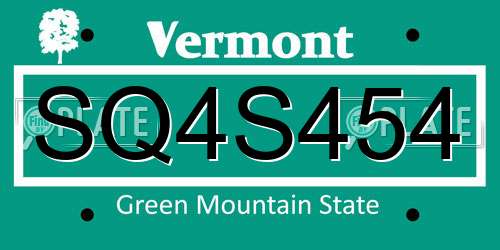 SQ4S454 Vermont License Plate