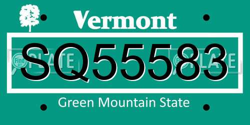 SQ55583 Vermont License Plate