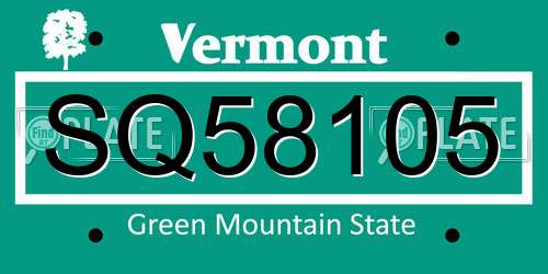 SQ58105 Vermont License Plate