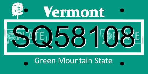 SQ58108 Vermont License Plate