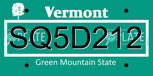 SQ5D212 Vermont License Plate