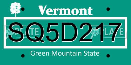 SQ5D217 Vermont License Plate