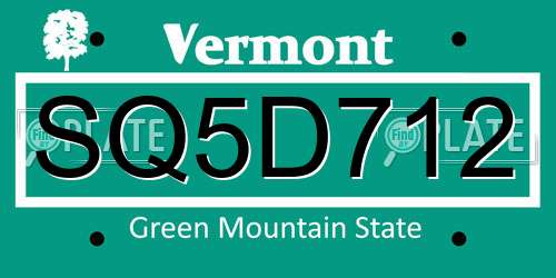 SQ5D712 Vermont License Plate