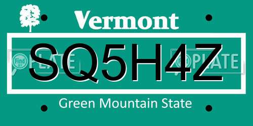 SQ5H4Z Vermont License Plate