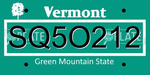 SQ5O212 Vermont License Plate