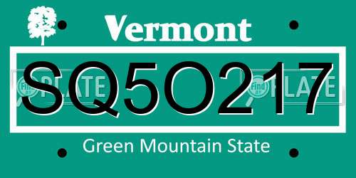 SQ5O217 Vermont License Plate